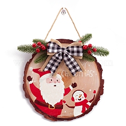 クリスマス リース木製タータンチェックちょう結びぶら下げウェルカム サイン  玄関ドア装飾用  雪だるま  300x5mm