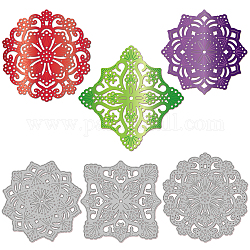 Mandala-Blumen-Stanzschablonen aus Kohlenstoffstahl, für diy scrapbooking, Fotoalbum, dekorative Prägepapierkarte, Edelstahl Farbe, Mischformen, 81~86x81~90x0.8 mm, 3 Stück / Set