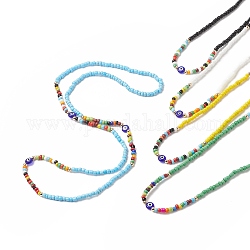 Perlas de cintura de mal de ojo, cadenas de cintura elástica con cuentas de semillas de murano y vidrio para mujer, color mezclado, 31-1/2 pulgada (80 cm)