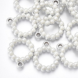 Colgantes de acrílico de recubrimiento uv, con perla de imitación de acrílico, anillo, Platino, 22.5x19x4.5mm, agujero: 2 mm