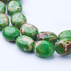 Fili di perle di diaspro imperiale naturale, tinto, ovale, lime, 11~11.5x9~9.5x5~5.5mm, Foro: 1 mm, circa 35pcs/filo, 15.3 pollice