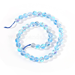 Synthetische Mondstein Perlen Stränge, holographische Perlen, gefärbt, Runde, Licht Himmel blau, 8 mm, Bohrung: 0.7 mm, 48 Stk. / Strang, 15 Zoll
