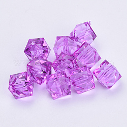 Abalorios de acrílico transparentes, facetados, cubo, violeta oscuro, 8x8x7.5mm, agujero: 1.4 mm