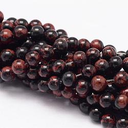 Chapelets de perles en obsidienne d'acajou naturel, ronde, 6mm, Trou: 1mm, Environ 68 pcs/chapelet, 15.75 pouce