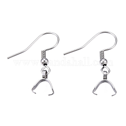 304 Stainless Steel Hooks, Ear Wire, with Ice Pick Pinch Bails, Stainless Steel Color, 27x20mm, 21 Gauge, Pin: 0.7mm