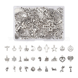 Kissitty 120 pièces 30 pendentifs en alliage de style tibétain, formes mixtes, argent antique, 12.5~30x8~22x1~5.5mm, 4 pièces / style