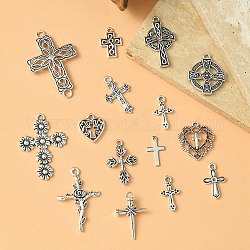 Kits de recherche de fabrication de bijoux à bricoler soi-même, comprenant 15 pièces 15 styles en alliage et 304 pendentifs croix en acier inoxydable, couleur mixte, 15~37x10~26x0.8~4.5mm, Trou: 1~3mm, 1pc / style