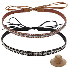 Chgcraft 2 pièces 2 couleurs bandes de chapeau en cuir pu, ceintures de chapeau en strass en alliage, couleur mixte, 1280x13mm, 1 pc / couleur