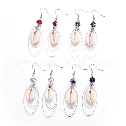 Boucles d'oreilles avec pendentif en laiton, avec des perles de verre et des perles de coquillage, couleur mixte, 72~73mm, pin: 0.6