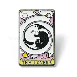 La carte de tarot des amoureux avec des épingles en émail pour chat, badge en alliage noir pour femme, fumée blanche, 29x18.5x1.5mm