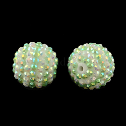 Ab-colore perline strass resina rotonde, con perle sintetiche all'interno, giallo verde, 20mm, Foro: 2~2.5 mm