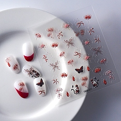 Decalcomanie per adesivi per trasferimento dell'acqua per nail art 5d, fiore e gatto in rilievo, per decorazioni nail art, rosso, 9.5x8cm