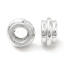 Crémaillère en alliage de placage perles européennes, Perles avec un grand trou   , rainuré, plat rond, platine, 9.5x5mm, Trou: 4.5mm
