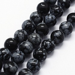 Naturschneeflocke Obsidian Perlen Stränge, Runde, 6 mm, Bohrung: 0.8 mm, ca. 63 Stk. / Strang, 14.76 Zoll (37.5 cm)