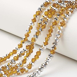 Chapelets de perles en verre transparent électrolytique, demi-argenté, facette, rondelle, orange, 8x6mm, Trou: 1mm, Environ 65~68 pcs/chapelet, 15.7~16.1 pouce (40~41 cm)