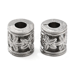 316 Stainless Steel Beads, Column with Flower, Stainless Steel Color, 7x7.5mm, Hole: 3mm