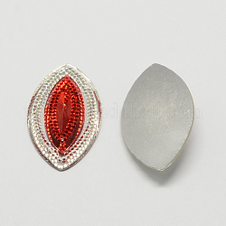 Horse Eye Resin Cabochons, Silver Bottom Plated, Red, 53x33x8mm, about 80pcs/bag