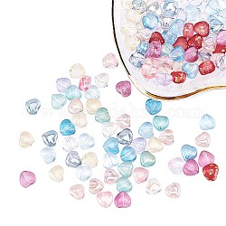 Perle di vetro verniciate a spruzzo trasparente, cuore, colore misto, 6x6x4mm, Foro: 0.7 mm, 15 colori, 10 pz / colore, 150pcs/scatola