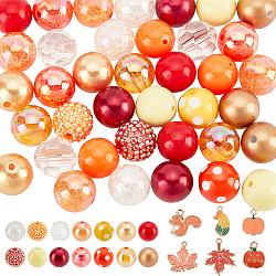 Pandahall elite bricolage jour de thanksgiving fabrication de bijoux kit de recherche, y compris les perles acryliques imitation perles et chewing-gum, Pendentifs en alliage de zinc feuille et citrouille et maïs et écureuil, couleur mixte, 56 pcs / boîte