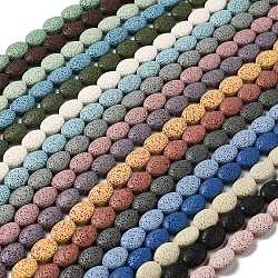 Fili di perle di roccia lavica naturale, tinto, Oval Piatto, colore misto, 18~18.5x14x7mm, Foro: 1.2 mm, circa 21pcs/filo, 15.16'' (38.5~39 cm)