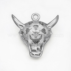 Alloy 3D Hollow Skull Pendants, for Halloween, Platinum, 33.5x32x12.5mm, Hole: 3mm