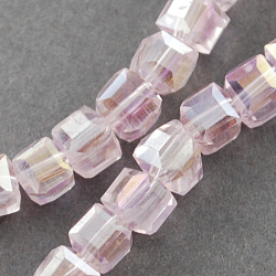 Chapelets de perles en verre électroplaqué, de couleur plaquée ab , facette, cube, perle rose, 4x4x4mm, Trou: 1mm, Environ 100 pcs/chapelet, 17 pouce