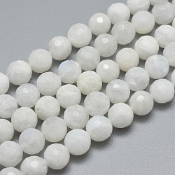 Brins de perles de pierre de lune arc-en-ciel naturel, facette, ronde, 8mm, Trou: 1mm, Environ 49 pcs/chapelet, 15.7 pouce (40 cm)