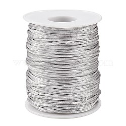 Cordón de poliéster, cordón de cola de rata de satén, gris, 1.5mm, aproximamente 100 m / rollo
