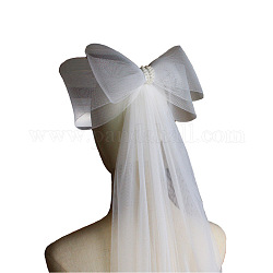 Velos de novia de malla de poliéster con lazo, para decoraciones de fiesta de boda para mujeres, blanco, 900x700mm