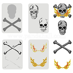 FINGERINSPIRE 4 Pcs Layered Pirate Skull Airbrush Stencil Template 29.7x21cm A4 Fire Breathing Horror Human Skeleton Sheet Painting Stencils for Painting on Wood, Wall Halloween Home Decor