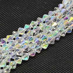 Imitare austriaco Placchi cristallo fili di perle di vetro bicono, ab colore placcato, grado aa, sfaccettato, ab colore placcato, 6x6mm, Foro: 1 mm, circa 46~48pcs/filo, 10.5 pollice