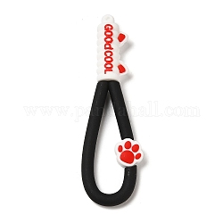 Cuerda de correa de pulsera de teléfono de plástico pvc con estampado de pata de gato, decoración de accesorios móviles, negro, 10.8~10.9x3.3~3.4x1.3 cm