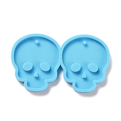 DIY Skull Pendants Silicone Molds, Resin Casting Molds, For UV Resin, Epoxy Resin Jewelry Making, Halloween Theme, Deep Sky Blue, 42x71x5mm, Hole: 2mm, Inner Diameter: 38x32mm
