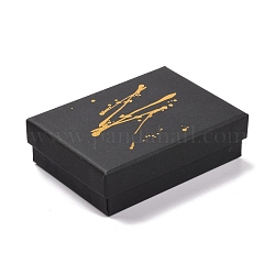 ホットスタンピング板紙ジュエリー包装箱  内部のスポンジ  リング用  小さな時計  ネックレス  イヤリング  ブレスレット  長方形  ブラック  9.2x7x2.7cm