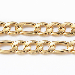 3.28 Feet Ion Plating(IP) 304 Stainless Steel Figaro Chains, Unwelded, Real 18K Gold Plated, 5.5~8x4x0.8mm