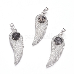 Natural Netstone Pendants, with Platinum Tone Brass Findings, Wing, 47x16x7.5mm, Hole: 7x5mm