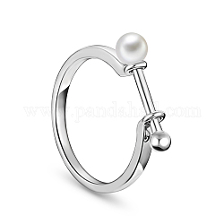 Стильное серебряное кольцо на палец с 925 родиевым покрытием, придерживаться оболочки жемчуга, платина, 18 мм, жемчуг диаметром около 6 мм