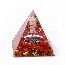 Decorazioni per la visualizzazione della casa della piramide di orgonite in resina, con chip di pietre preziose naturali, rosso, 50x50x50mm