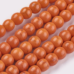 1 hebra de cuentas de turquesa sintéticas redondas teñidas de rojo anaranjado, 6mm, agujero: 1 mm, aproximamente 67 pcs / cadena, 15.75 pulgada