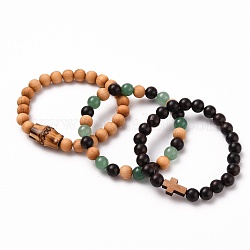 Set di bracciali elasticizzati, con perle naturali di bodhi, perline in legno naturale e perline in avventurina verde, diametro interno: 2-1/4 pollice (5.7 cm), 3 pc / set
