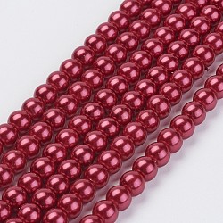 Eco-Friendly Dyed Glass Pearl Beads Strands, Grade A, Round, Cotton Cord Threaded, Crimson, 5mm, Hole: 1.2~1.5mm, about 80pcs/strand, 15.7 inch