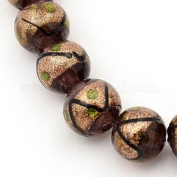 Handmade Gold Sand Lampwork Beads Strands, Round, Saddle Brown, 10mm, Hole: 2mm, about 30pcs/strand, 11.4inch