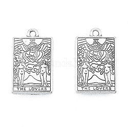 Rack Plating Alloy Pendants, Cadmium Free & Nickel Free & Lead Free, Tarot Charms, Antique Silver, The Lovers VI, 23.5x14.5x1.5mm, Hole: 1.8mm