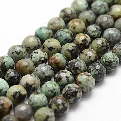 Brins de perles turquoises africaines naturelles (jaspe), facette, ronde, 10mm, Trou: 1mm, Environ 37 pcs/chapelet, 14.9 pouce ~ 15.1 pouces