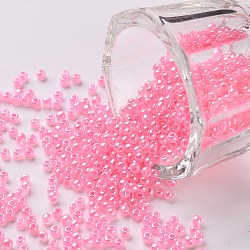 Perline di semi di vetro rotonde di grado 12/0, ceylon, rosa caldo, 2x1.5mm, Foro: 0.7 mm, circa 48500pcs/libbra