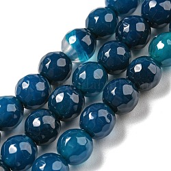 Chapelets de perles d'agate naturelle, teints et chauffée, ronde, facette, bleu marine, 6mm, Trou: 1mm, Environ 62 pcs/chapelet, 14.37~14.76 pouce (36.5~37.5 cm)