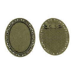 Tibetan Style Alloy Brooch Cabochon Settings, Lead Free & Cadmium Free & Nickel Free, Antique Bronze, Oval Tray: 35x25mm, 44x34x2mm, Pin: 0.5mm