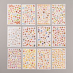 Herbst thema ahornblatt muster papier nail art aufkleber, selbstklebend, für Nagelspitzen Dekorationen, Mischfarbe, 9.6x6.4x0.03 cm, Aufkleber: 5~34x3~16mm, 12 Blätter / Satz