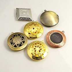Messing-Medaillon-Anhänger, Fotorahmen Anhänger / charms für Halsketten, Mischformen, Mischfarbe, 22~42x6~10 mm, Bohrung: 2 mm