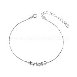 Shegrace simple élégant rhodié 925 bracelet de cheville en argent sterling, avec six petites perles, platine, 21 cm
